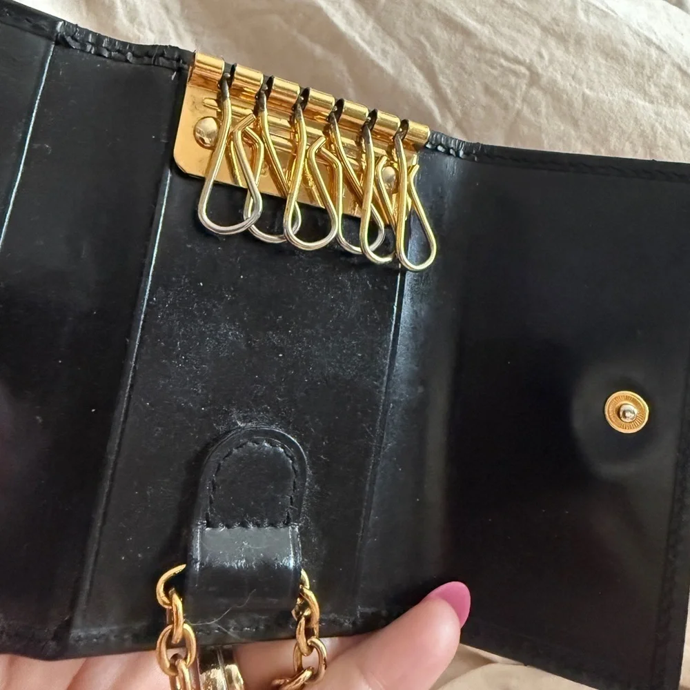 Bulgari Glossy Black Key and card Holder with Gold Chain So pretty!